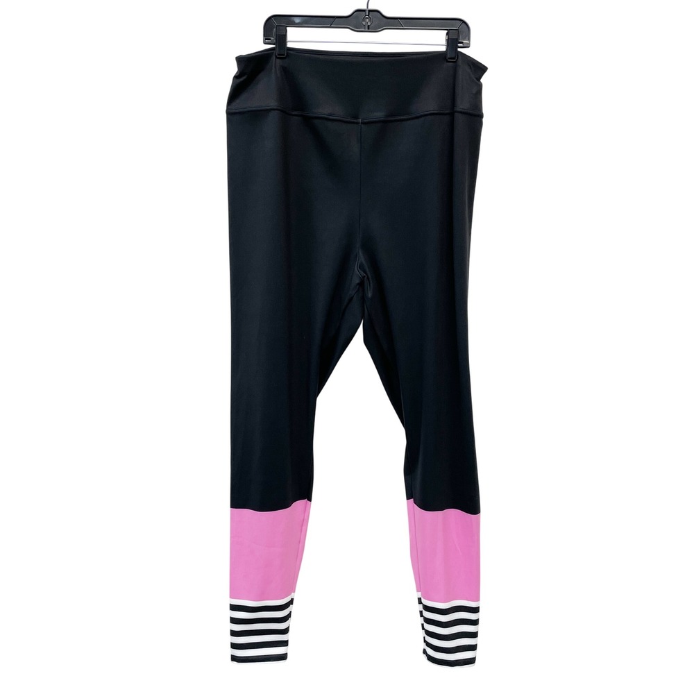 Berry Jane Women's Black Pink Sporty Striped UPF 50 Swim Leggings Size 4XL